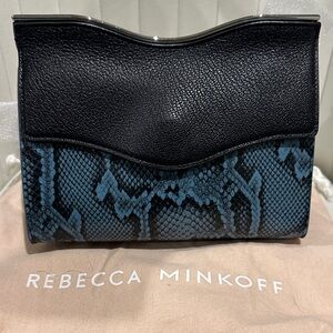 Rebecca Minkoff Black and Blue Snake Print Clutch